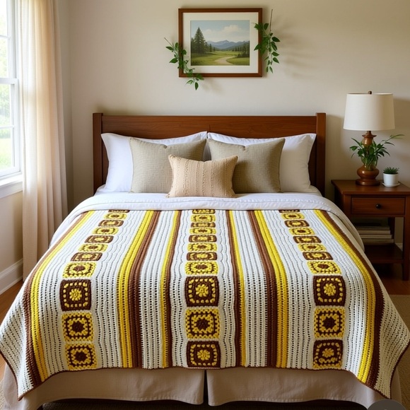 King Crochet Vintage Granny Quilt one of a kind 103x98